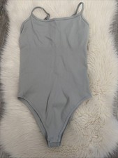 OQQ Women's gray Ribbed Bodysuit Size medium W/ Adjustable Spaghetti Straps