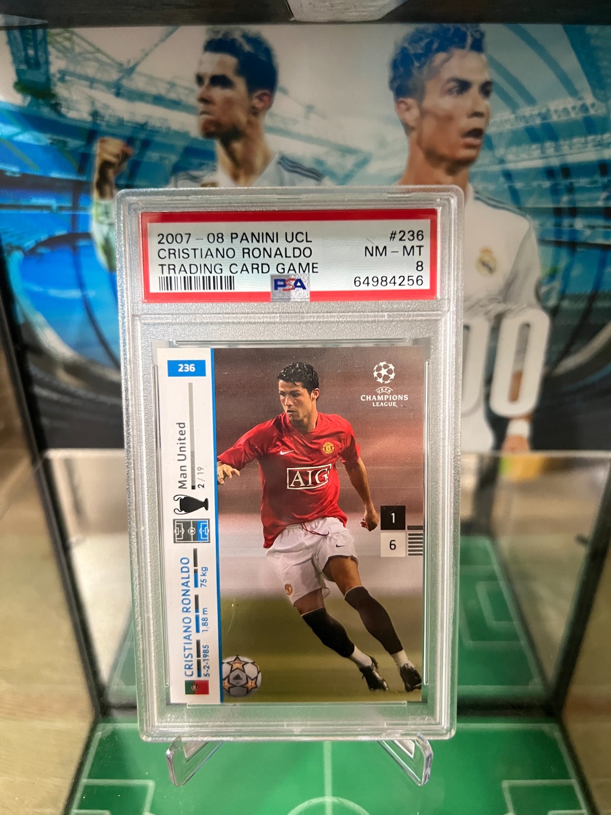 2007-08 Panini UEFA Champions League TCG #236 Cristiano Ronaldo PSA 8 view 6
