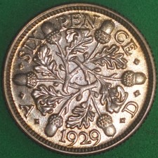 1929 Great Britain Sixpence BU