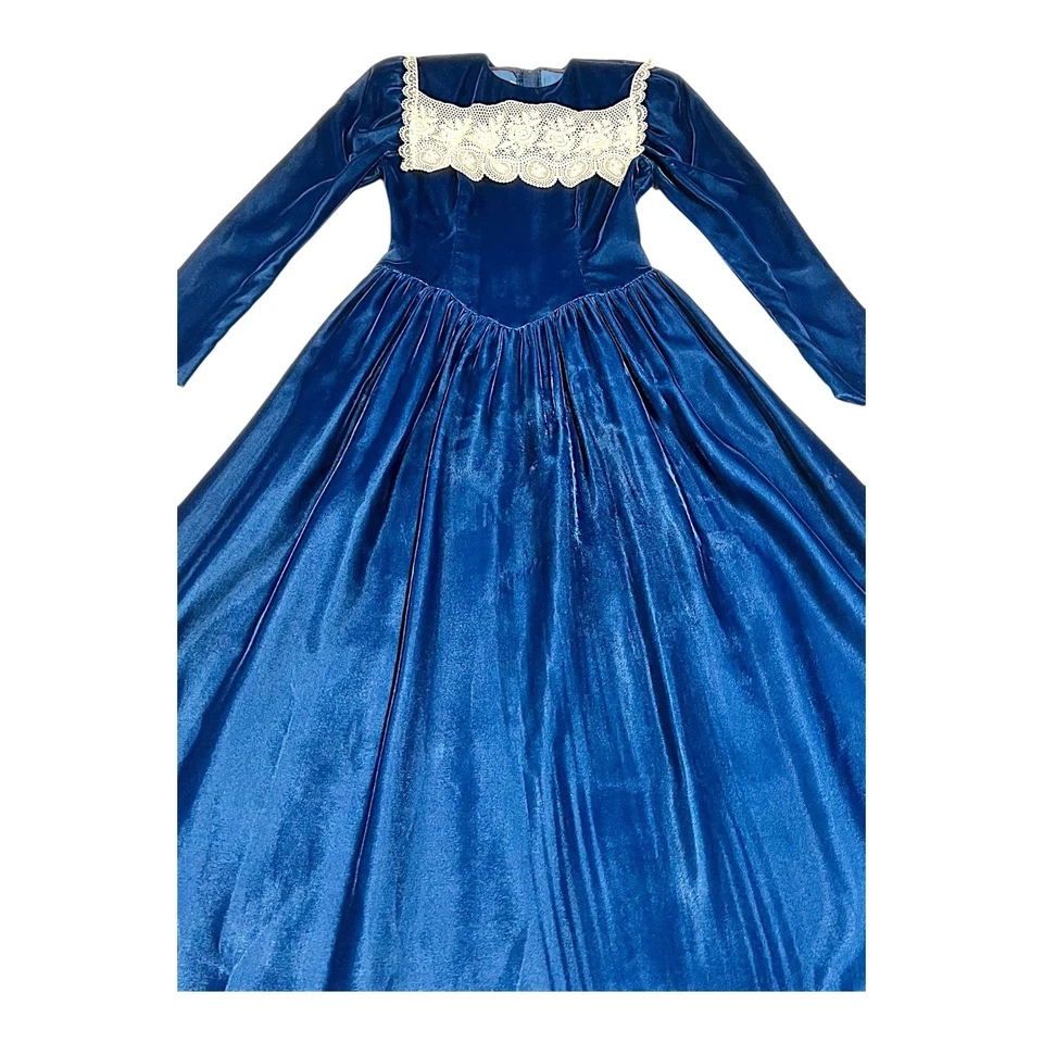 Vestido De Colección Gunne Sax Jessica McClintock Azul Terciopelo Para Mujer 3 Cottagecore Pradera Foto 3 de 4