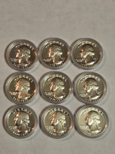 1976-S Bicentennial Proof 40% Silver Washington Quarter In Capsule - Lot of 9