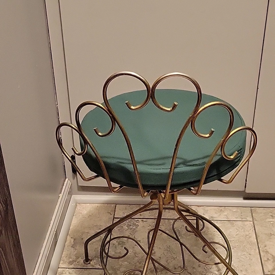 Pacsco MCM Tocador de Metal Dorado Ajustable Taburete Giratorio Silla De Colección Años 50  Foto 4 de 4