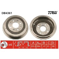 2X Bremstrommel Hinten FüR Fiat Grande 199 1.2 05 Bis 26 TRW Teil 55703042