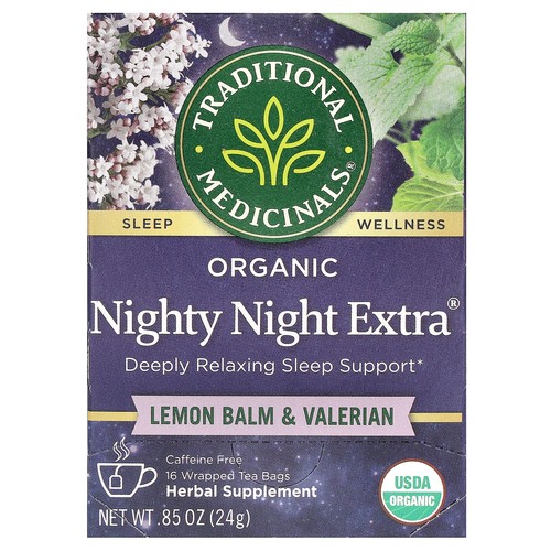 Organic Nighty Night Extra®, Lemon Balm & Valerian, Caffeine Free, 16 Wrapped