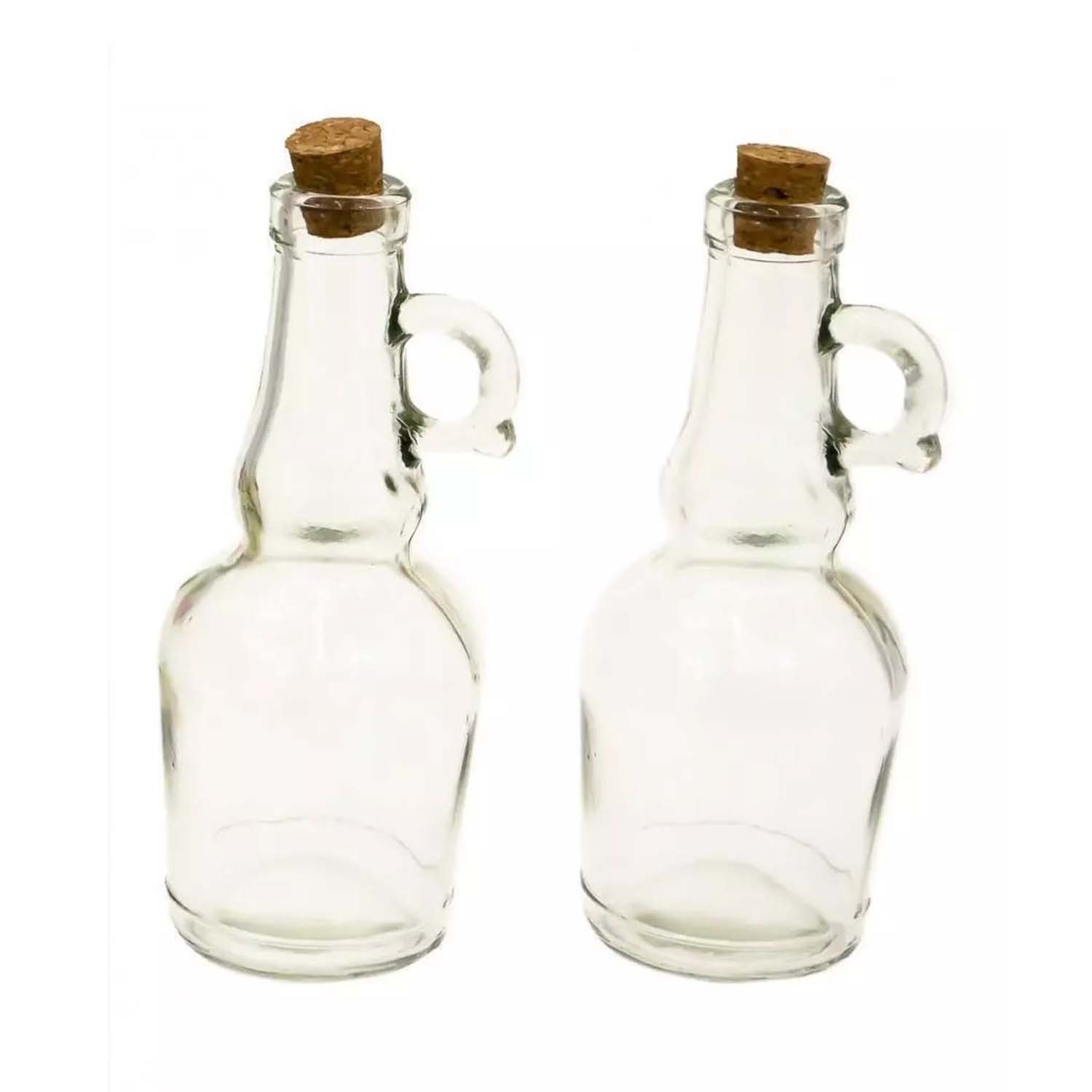 2pc Oil and Vinegar Cruet Set 250ml Cork Lid Glass Bottle with Handle Dispenser