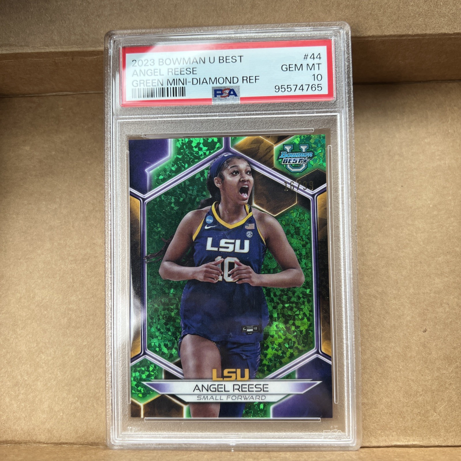 Angel Reese 2023 Bowman U Best Green Diamond #44 /99 PSA 10. LOW POP 3