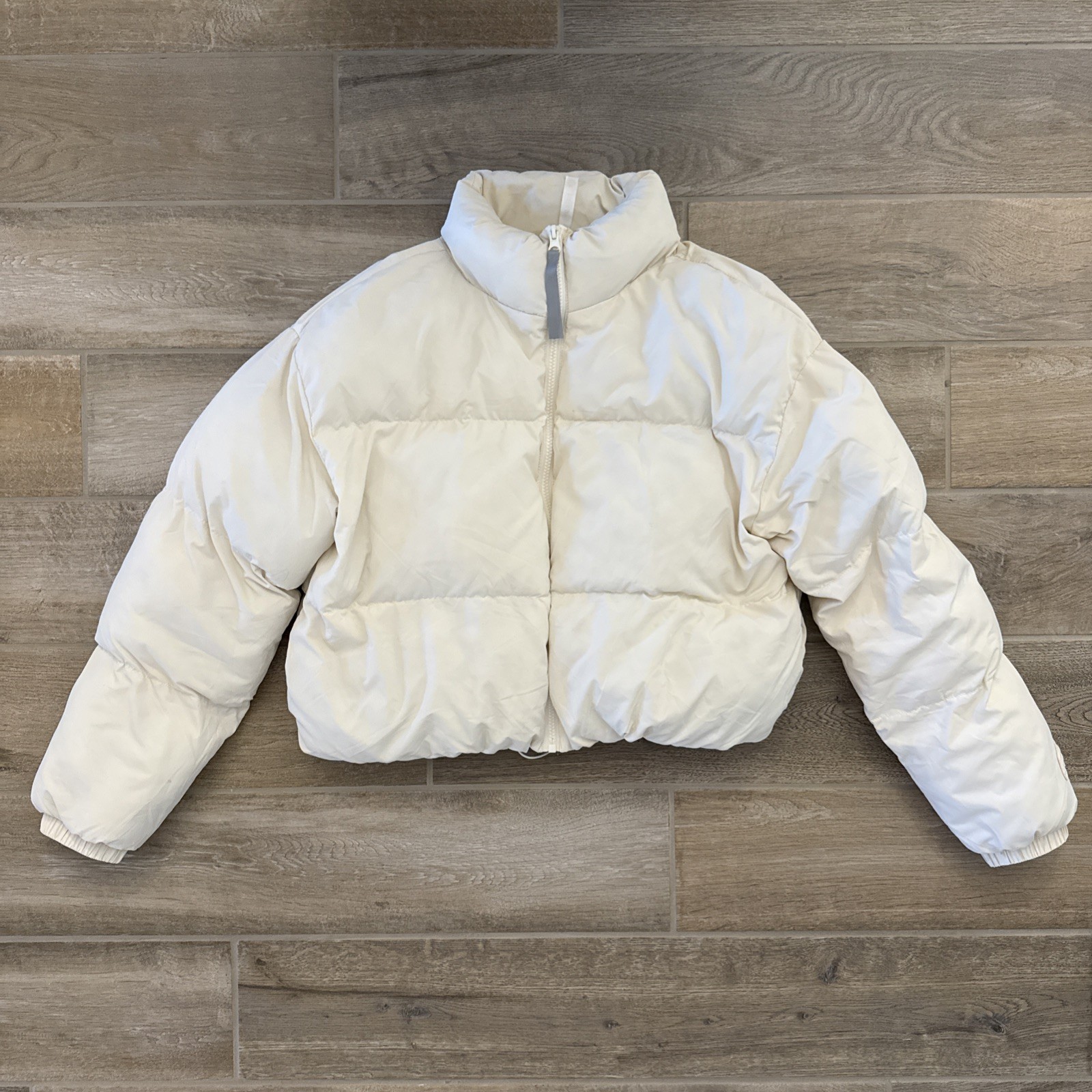 Fabletics Puffer Jacket White Cream Zip Stand Col… - image 1