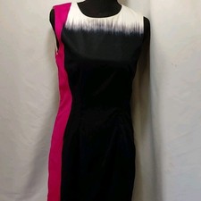 Tahari Black White Pink Colorblock Sleeveless Sheath Dress Crew Neck Women's 4