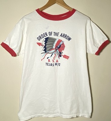 Vintage Boy Scouts Order Of The Arrow BSA Ringer T-shirt Large Men s White Tee