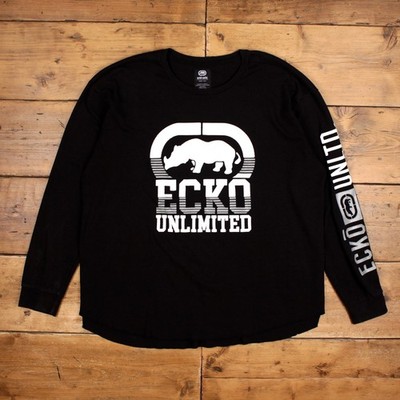 Ecko Unltd T-Shirt 5XL Herren 00s Schwarz Nashorn Logo Grafik Langarm