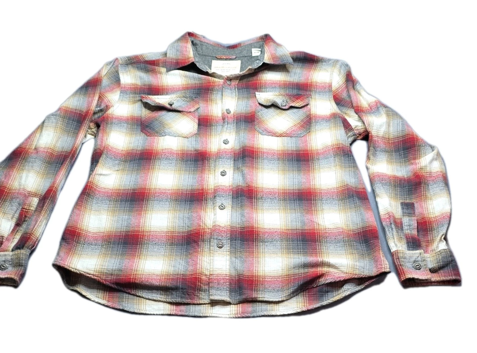 Weatherproof Cotton Flannel Plaid Shirt Red Gray Long Sleeve L/G Casual
