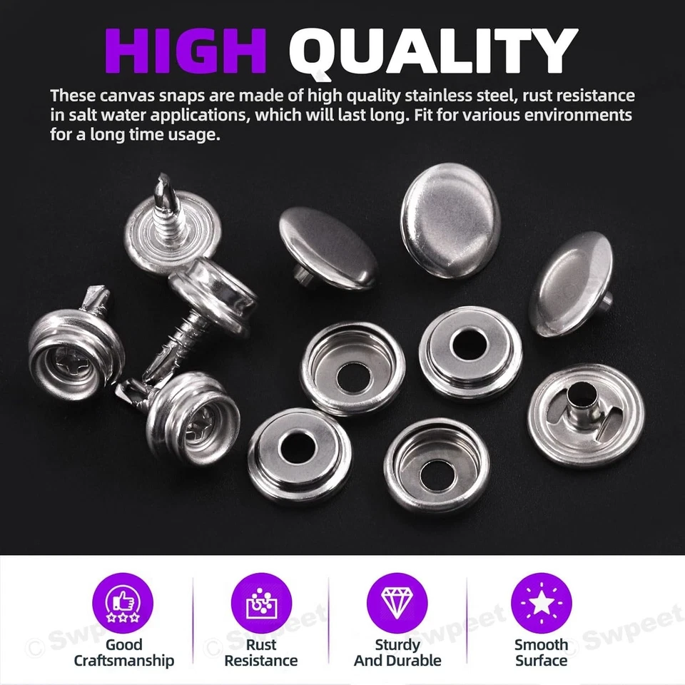 Kit a presión de lona Swpeet 62 piezas, lona y tapicería de acero inoxidable de grado marino Foto 3 de 4