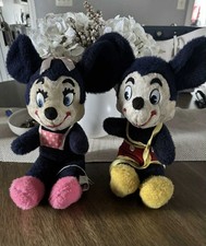 Vintage Rare Blue Mickey Minnie Plush Walt Disney 14"
