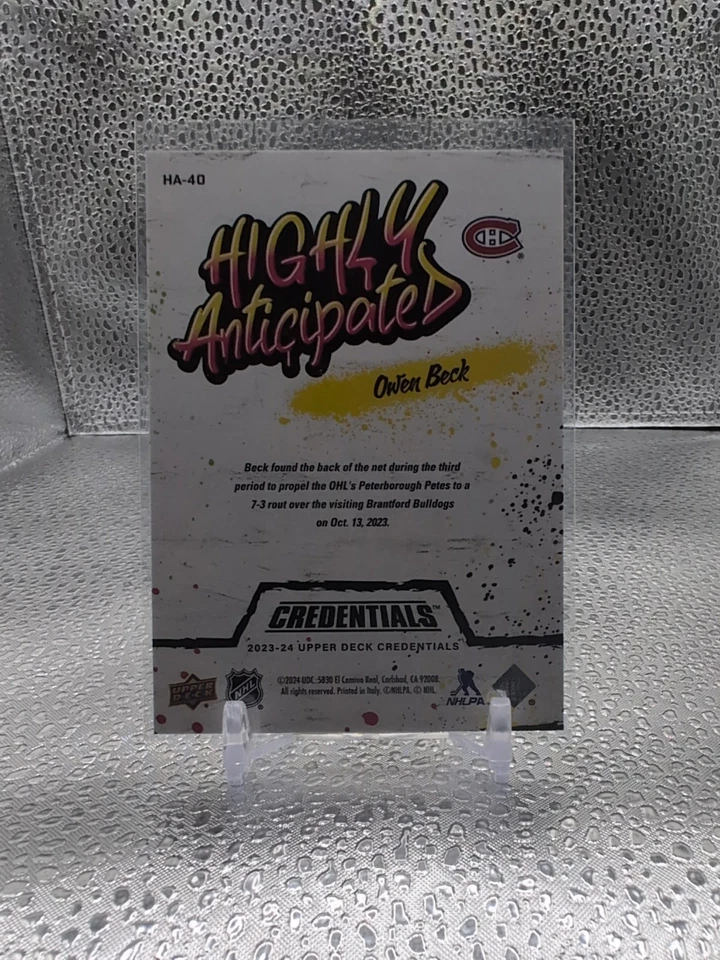 2023-24 Upper Deck Credentials Highly Anticipated #HA40 Owen Beck - Image 2 of 2