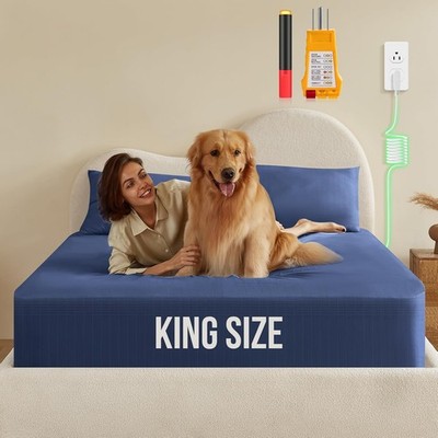 Grounding Sheets, 10% Silver Infused Bed Sheets King, Navy Blue 