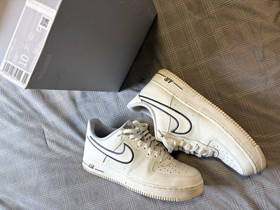 Nike Air Force 1 Low White Gray Outline Swoosh Men's Low Top Sneakers