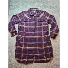 Duluth Trading Co Folklore Flannel Plaid Shirt Dress Purple XL