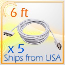 5 X 6FT 30 PIN USB DATA SYNC POWER CHARGER CABLES IPHONE IPAD IPOD CLASSIC NANO