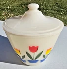 Vintage 1950's Fire King Tulip Grease Bowl Drip Jar w/ Splatter Proof Lid - NICE