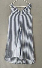 Shore Dress Womens Medium Blue Maxi Sleeveless Made USA Summer Rayon Striped