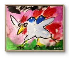 Original Art Rocket Chick 14x11 Basquiat Style Graffiti Abstract Art Painting