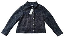 NWT Chico's Navy Blue Foil Tweed Classic Jacket Long Sleeve Blazer Lined 1 M 8