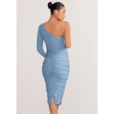 NWT Club L London Maternity Dress Womens UK 12 US 8 Blue Asymm Ruched Midi  UK | eBay