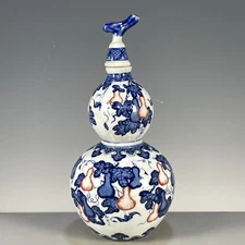 Blue White Red Glaze Gourd Vase Chinese Porcelain Style Decorative Piece