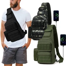 Tactical Military Chest Sling Bag Molle USB Large Crossbody Shoulder Backpack