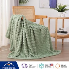 Lightweight Sage Green Striped Fleece Throw Blanket 50  x60  - Gift-Ready Charm