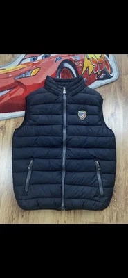 Blauer Herren Steppweste schwarz Gr. M Stehkragen Reißverschluss Taschen Logo - Bild 1 von 4