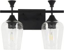 Modern Black 2-Light Bathroom Vanity Light Clear Glass Shades Wall Fixture