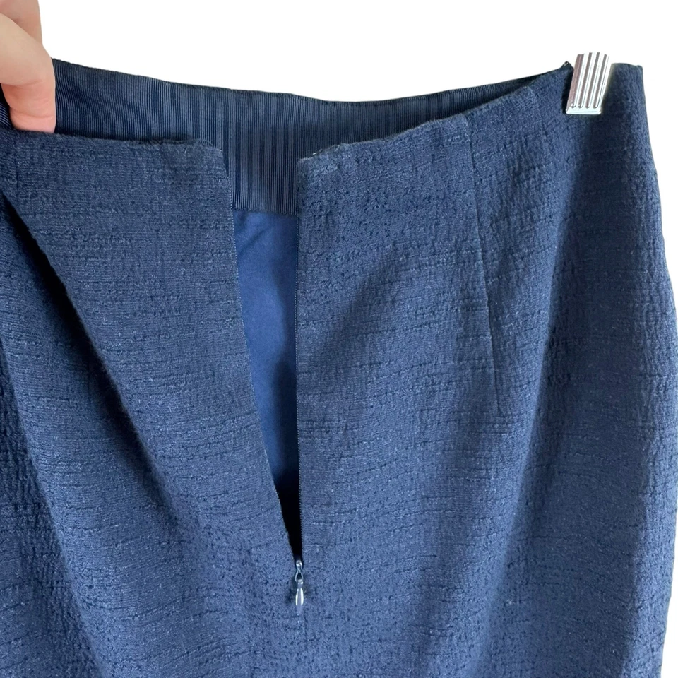 LOFT темно-синий твид с подкладкой прямой колена длина юбка хлопок разрез размер 4 - Изображение 4 из 4