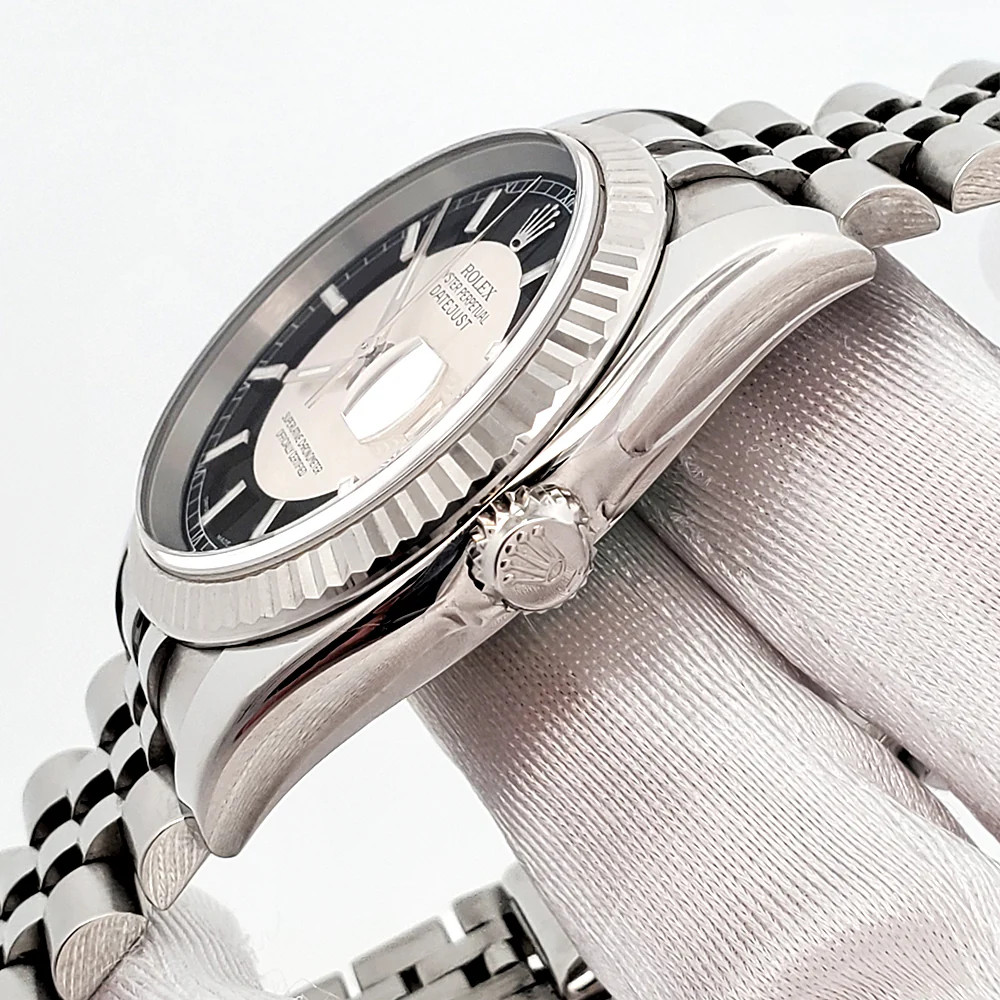 Rolex Tuxedo Dial Datejust White Gold Bezel 36mm Steel Watch