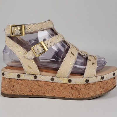 Volatile Women's Size 8 Fur Ankle Strap Wedge Sandals