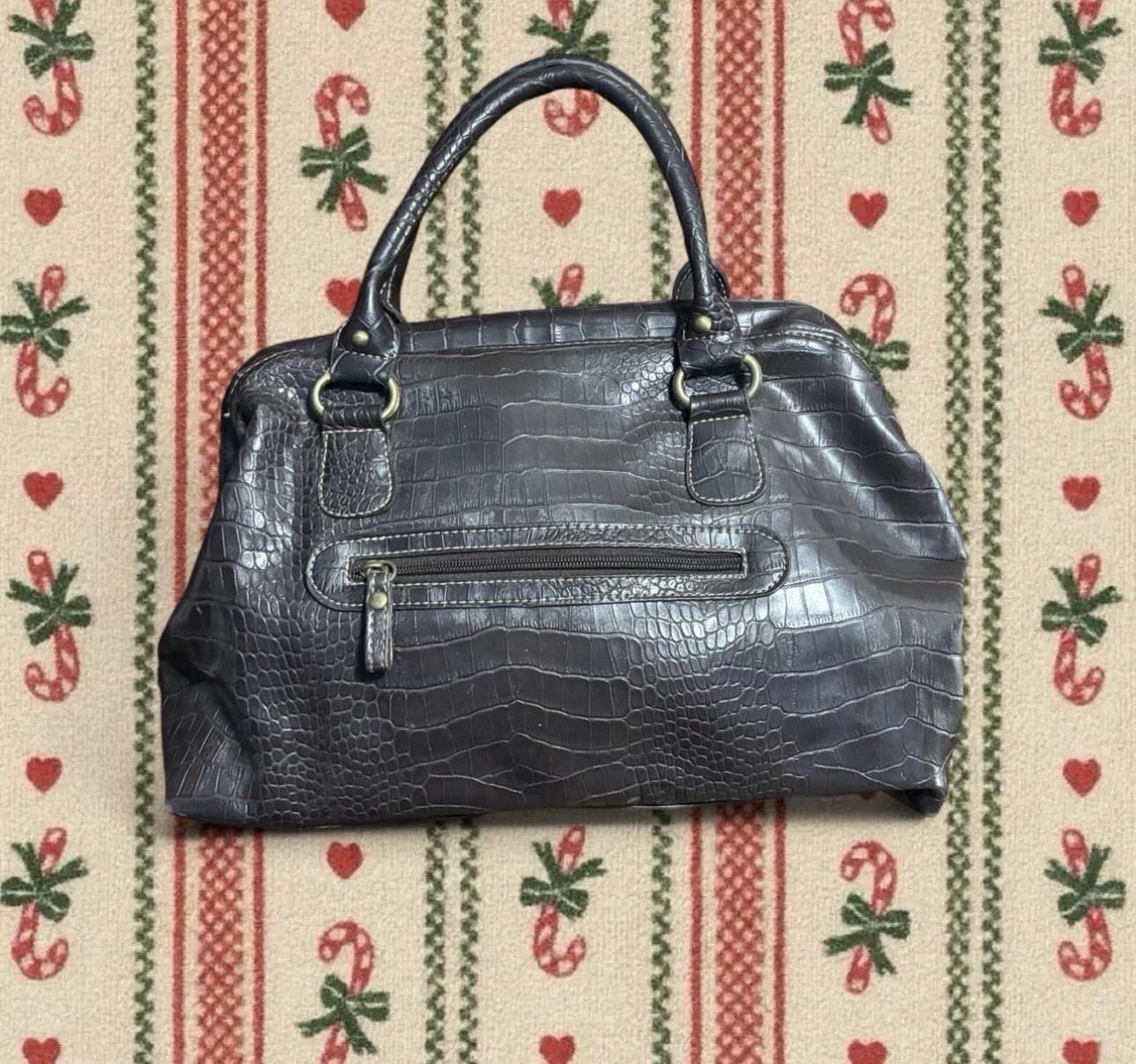 Patchwork Croc Embossed Multicolor Satchel Double… - image 2