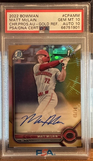 2022 Bowman Chrome Matt Mclain #CPAMM 1st (RC) True Gold 45/50 Auto PSA 10