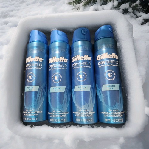 LOT OF 4 - Gillette Dry Shield Arctic Ice Antiperspirant Deodorant Dry Spray