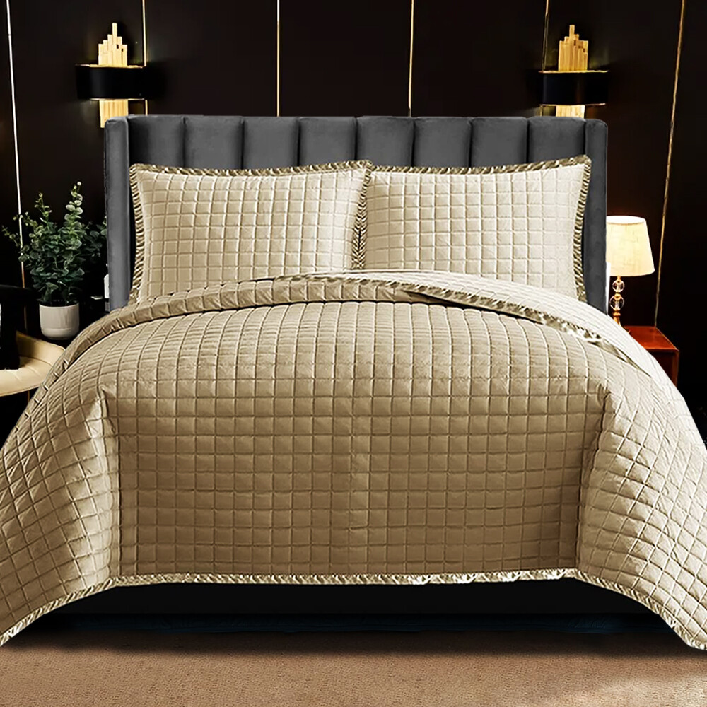 Luxury Quilted Embossed Bedspread Single Double King Size Bedding Set