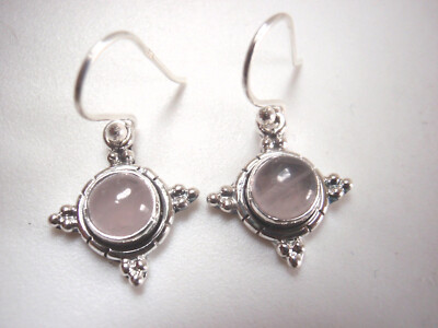 Ohrringe Rosenquarz rund 925 Sterling Silber Ohrhänger