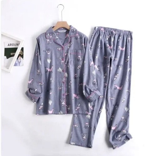 Cotton Flannel Women's Long Pants Pajamas Sets Plaid Long Sleeve Trouser Suits - Bild 35 von 42