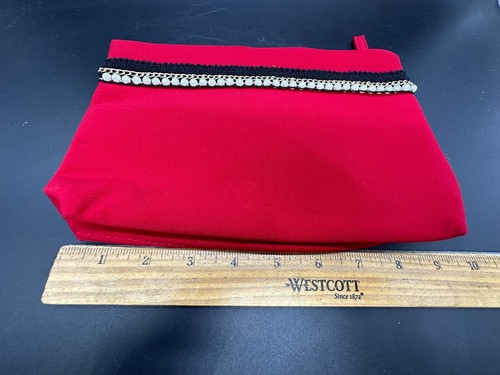 Lancome Cosmetic Bag Makeup Case Canvas Ruby Red Pearl Chain Decor Travel New - Picture 4 of 6