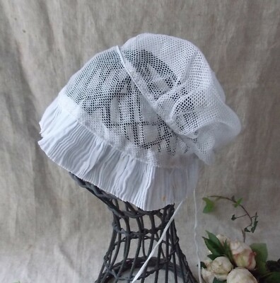Coiffe Ancienne Femme Folklore Français En Tulle Brodé - Époque Belle Époque - Taille M - France