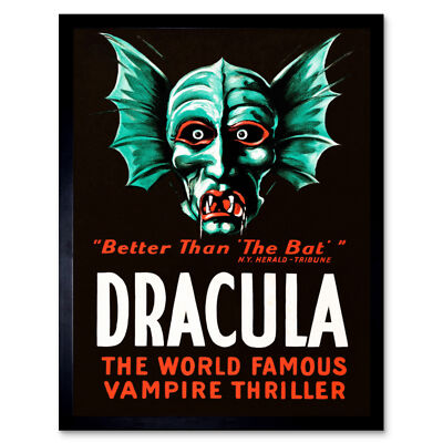 Dracula Vampir Monster Vintage Theater Werbung Wandkunstdruck gerahmt 12x16