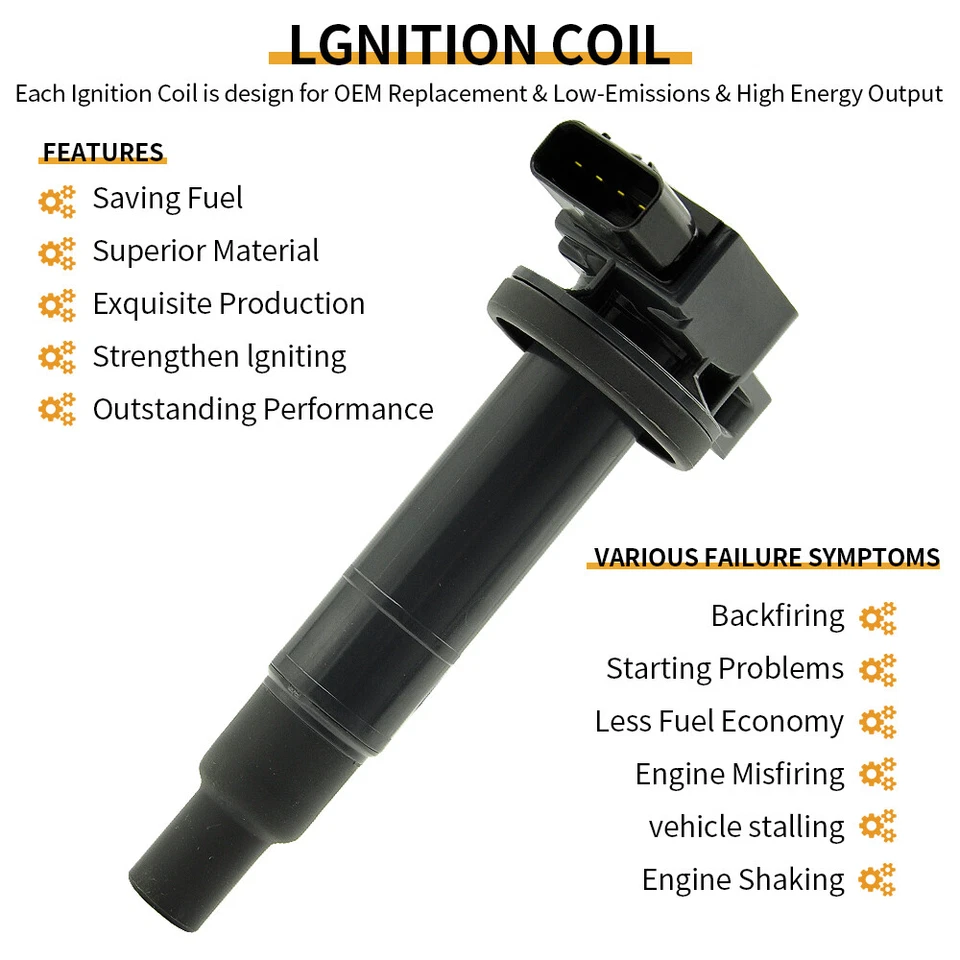 UF316 Ignition Coil & Spark Plug w/plug For Toyota Scion XA XB 1.5L 90919-02240 - Image 4 of 4