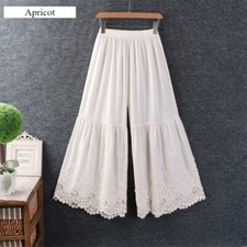 Women Cotton Blend Victorian Style Bloomers Pants Lace Trim Trousers Wide Leg