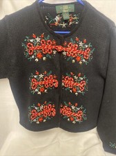 Vintage Orvis Holiday Christmas Knit Cotton Cardigan Navy Blue Size Medium