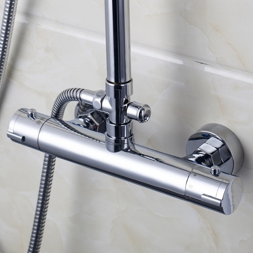 Chrome Brass Thermostatic Mixer Tap Shower Faucet Control Valve Wall Bathroom - Foto 8 di 10