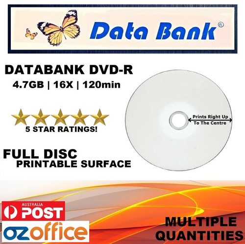 A+ Grade Data Bank DVD-R Full Inkjet Printable Blank DVD Discs Media 4 ...