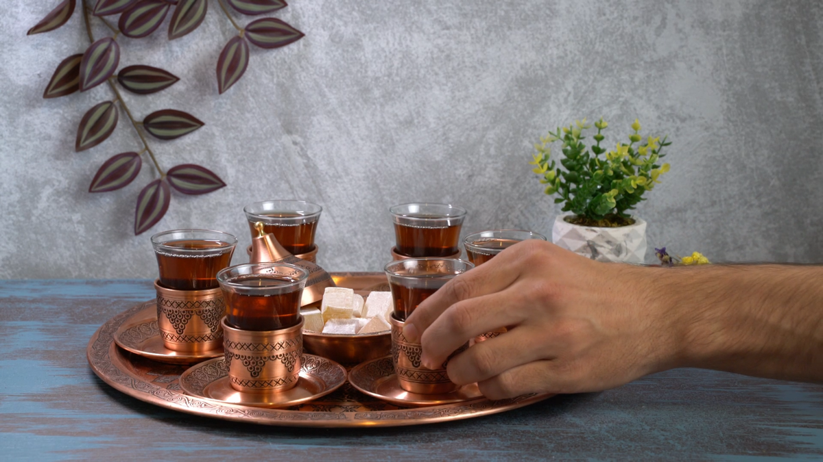 Copper Tea Serving Set, Turkish Tea Set, Copper Tea Cups,, Tea